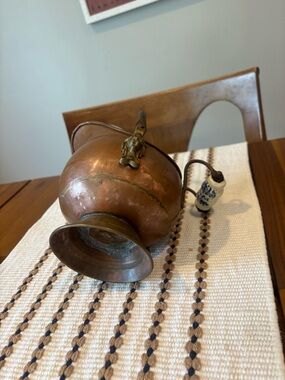 Holland Copper & Brass Fireplace Coal Scuttle Bucket, Delph Handle and Lion Head